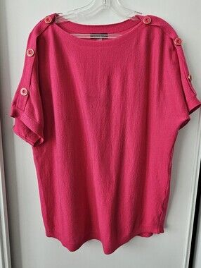 Cable & Gauge Fushia Boat Neck Short Sleeve Sweater Size XL